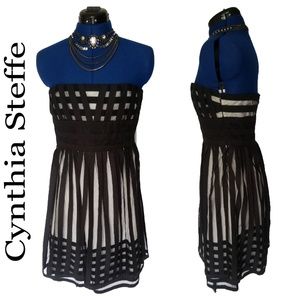 Vintage Cynthia Steffe Black White Striped Strapless Dress